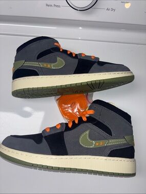 Jordan Kids High-Top Sneakers in Gray, Black, Olive & Orange